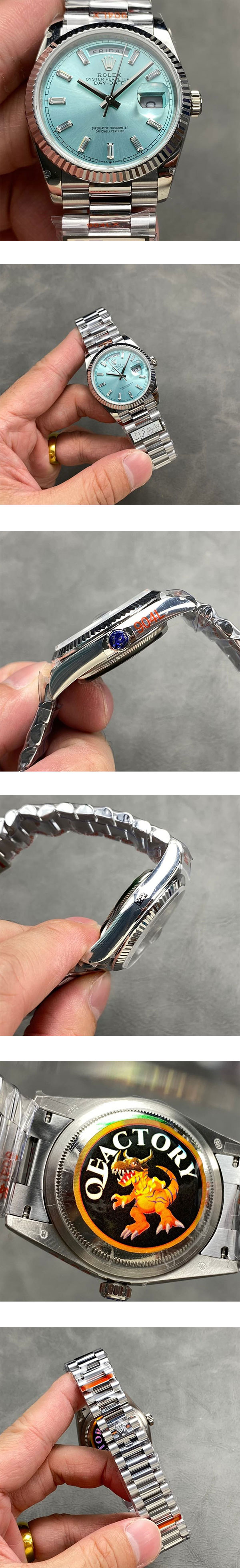 【アイスブルー 加重版】QF製ロレックスコピー デイデイト M128236-0009 視認性が抜群